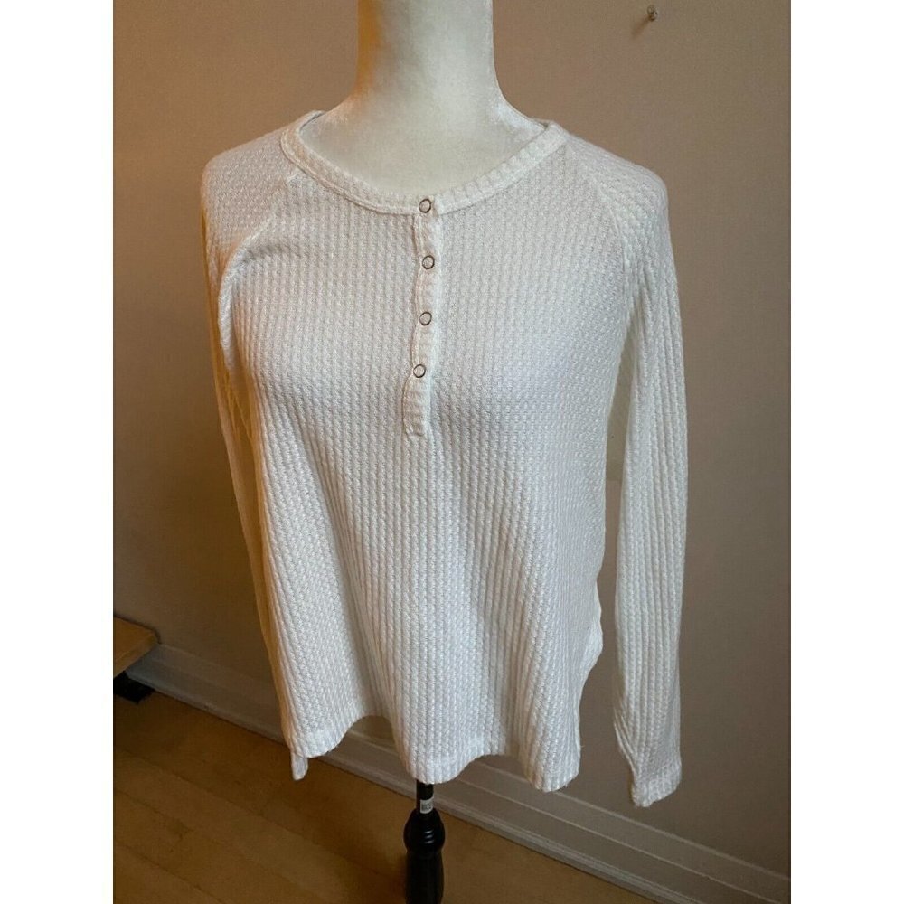 Bp henley long sleeve BNWOT white top sz medium womens snap button oversize - Picture 2 of 6
